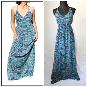 NWT Rieley Braided 100% silk blue maxi dress Size M Cross back Saks Fifth Avenue